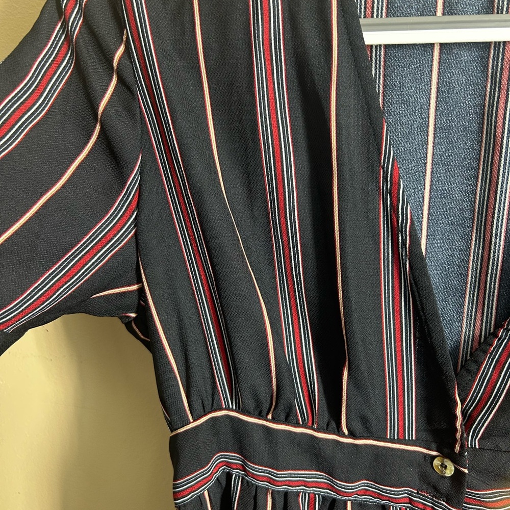 Blues & Greys Striped Maxi Dress Tie sleeves Size MED EUC - Picture 5 of 6